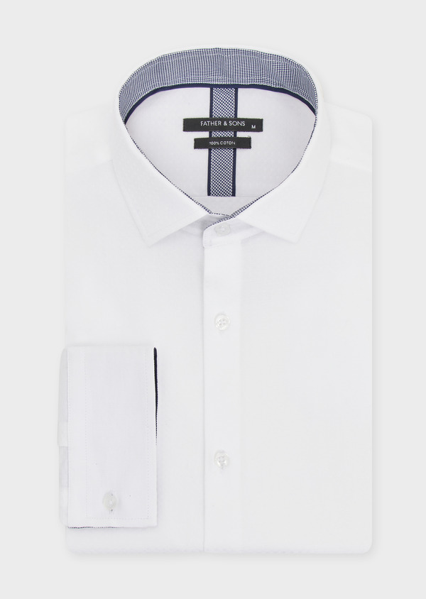 Chemise habillée Slim en coton façonné uni blanc - Father and Sons 49029