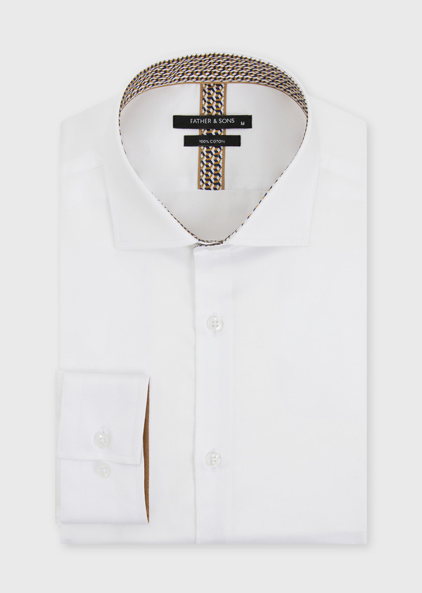 Chemise habillée Slim en satin de coton uni blanc - Father and Sons 49038