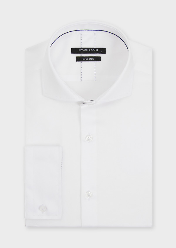 Chemise habillée Slim en satin de coton uni blanc - Father and Sons 49041