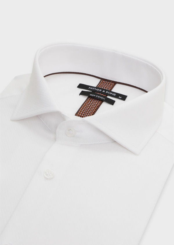 Chemise habillée Slim en coton façonné uni blanc - Father and Sons 49072