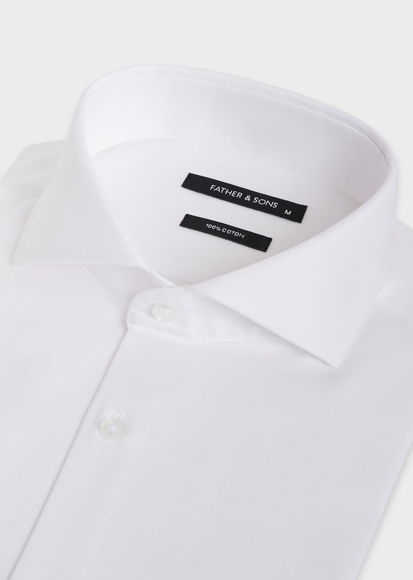 Chemise habillée Slim en coton stretch façonné uni blanc - Father and Sons 50854