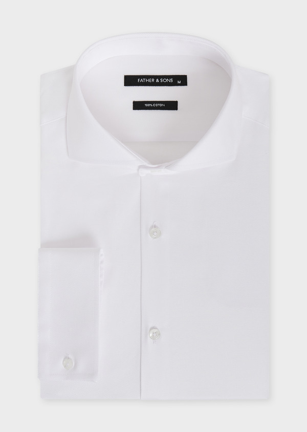 Chemise habillée Slim en coton stretch façonné uni blanc - Father and Sons 50853