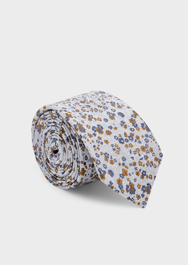 Cravate fine en soie bleu pâle à motif fleuri bleu et marron - Father and Sons 45014