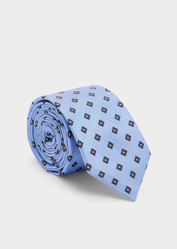 Cravate fine en soie bleu azur à motifs géométriques gris foncé - Father and Sons 45005