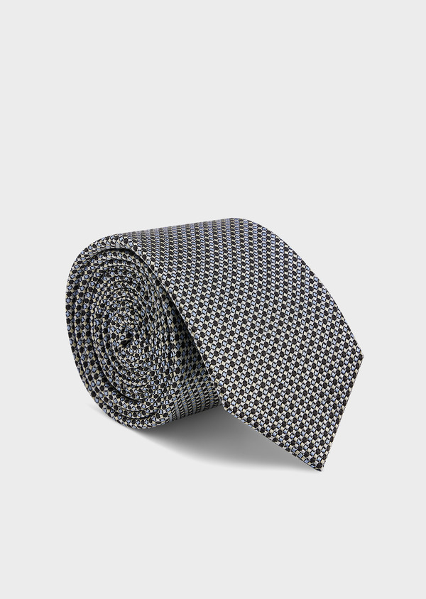 Cravate fine en soie noire à motifs géométriques bleu et gris - Father and Sons 45043