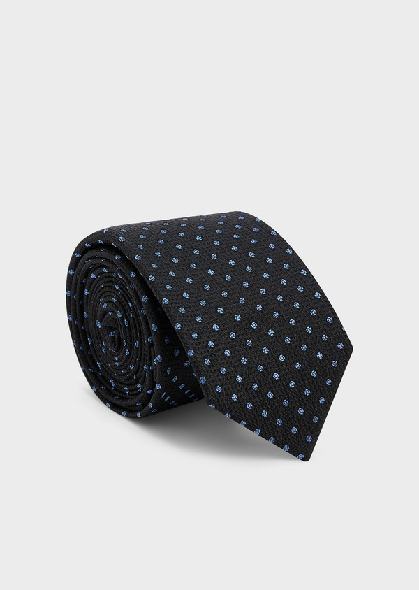 Patent Cataract hat Cravate fine en soie noire à pois bleus | Father and Sons