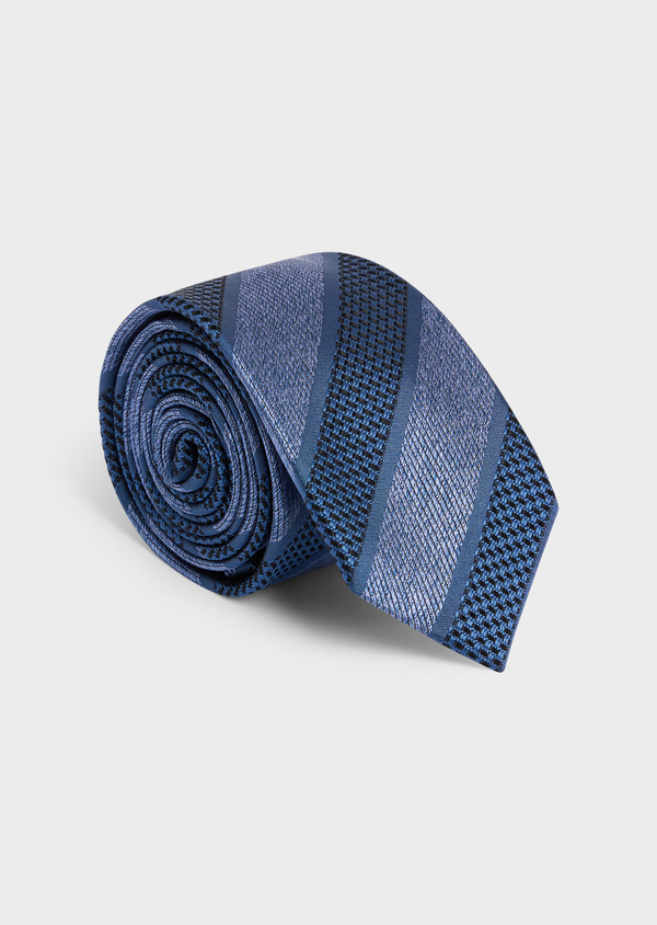 Cravate large en soie bleu azur à rayures - Father and Sons 58133
