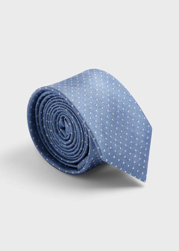 Cravate large en soie bleu turquin à pois blancs - Father and Sons 61835