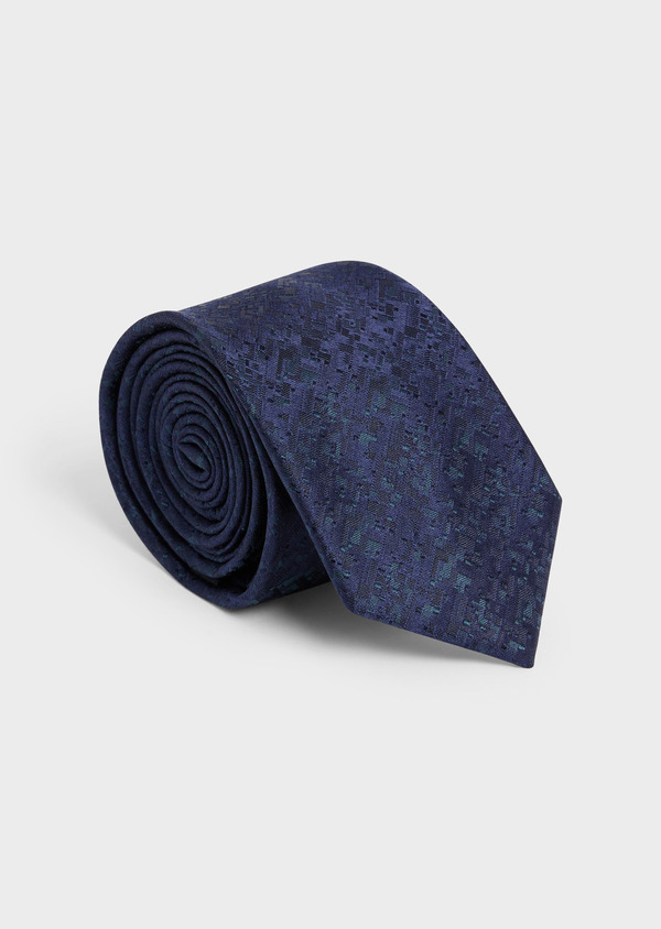 Cravate large en soie bleu pétrole à motif fantaisie - Father and Sons 58143