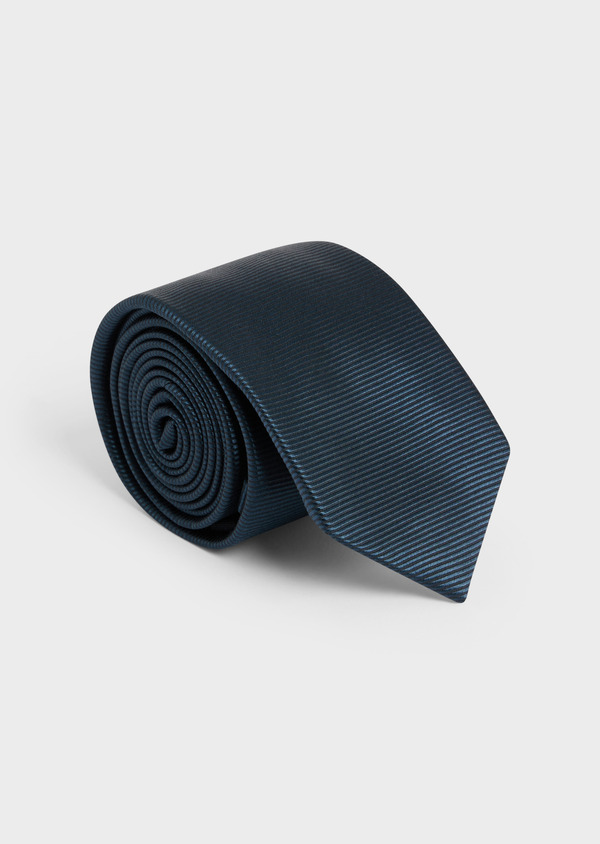 Cravate large en soie bleu pétrole à rayures - Father and Sons 58146