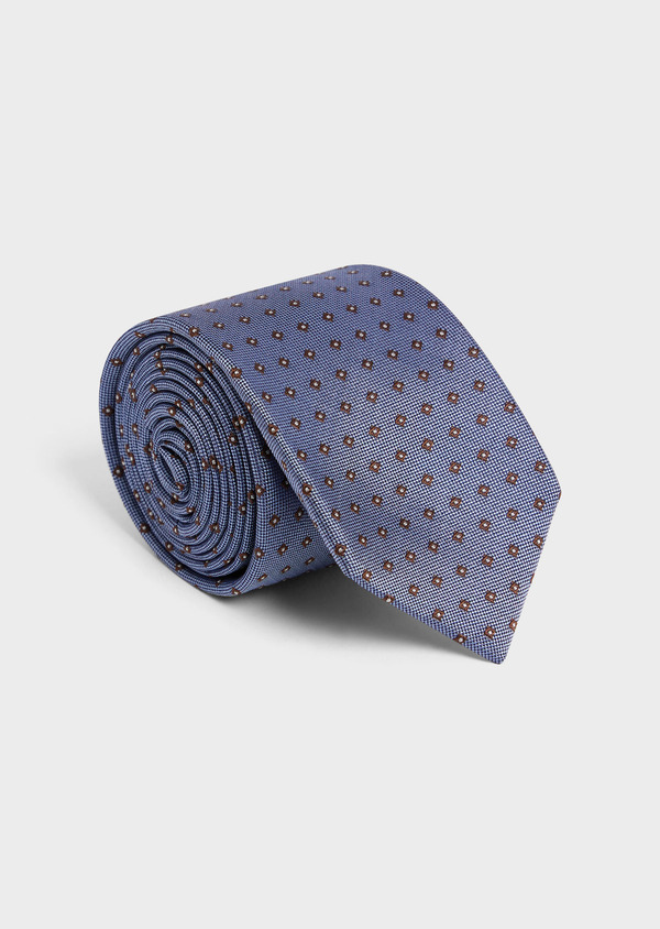 Cravate large en soie bleu jeans à motifs géométriques marron - Father and Sons 58920