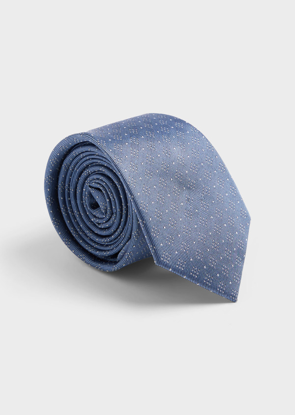 Cravate large en soie bleu céruléen à motif fantaisie blanc - Father and Sons 62092