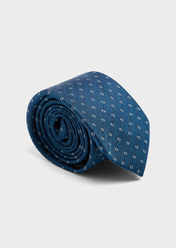 Cravate large en soie bleu céruléen à motif fantaisie - Father and Sons 61838