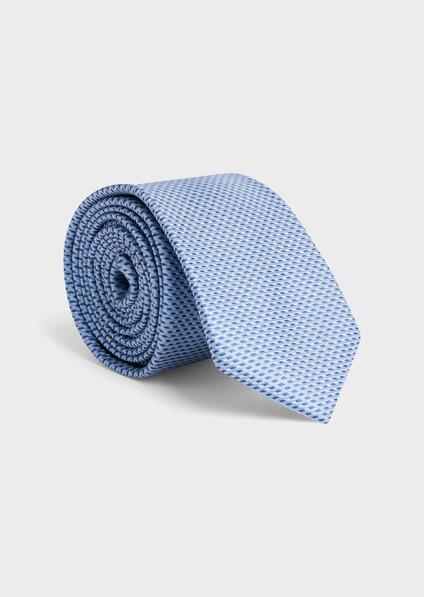 Cravate large en soie bleu pâle à motif fantaisie bleu - Father and Sons 55801