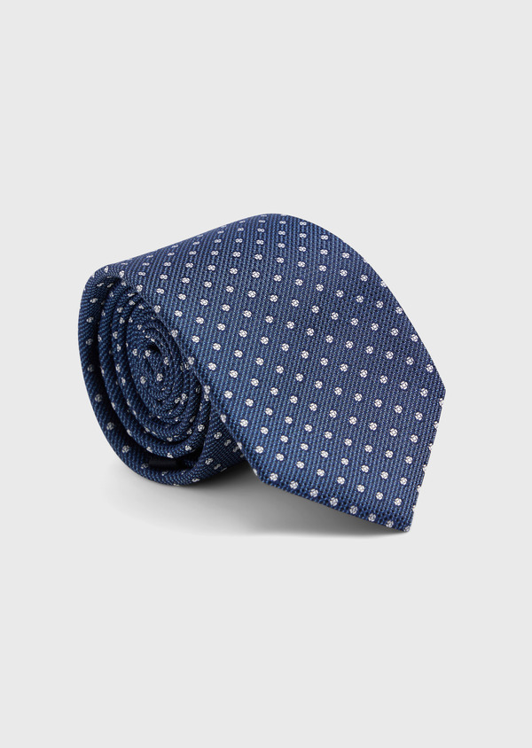 Cravate large en soie bleu pétrole à motif fantaisie blanc - Father and Sons 63146