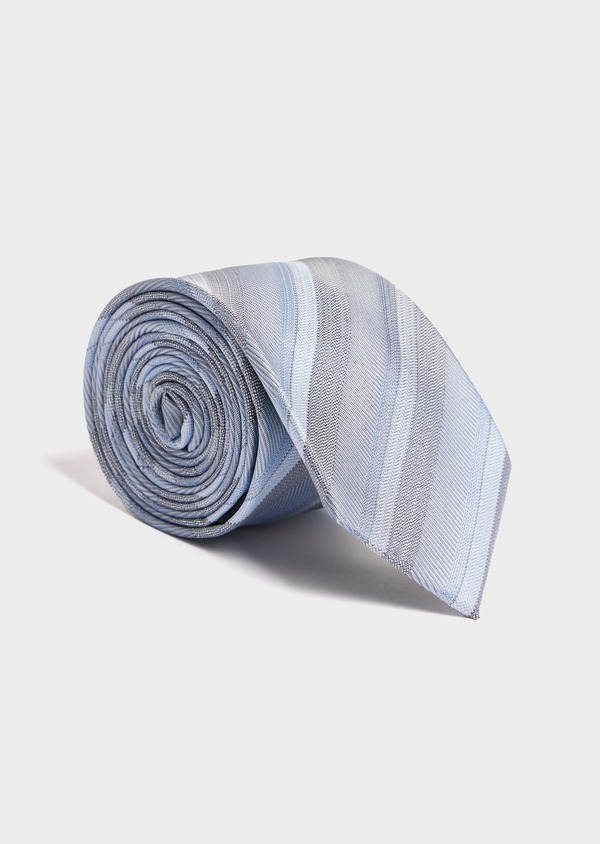 Cravate large en soie bleu ciel à rayures grises - Father and Sons 52458