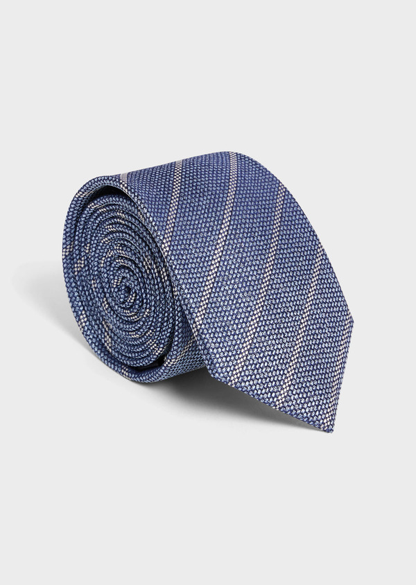 Cravate large en soie bleu ciel à rayures blanches - Father and Sons 58171
