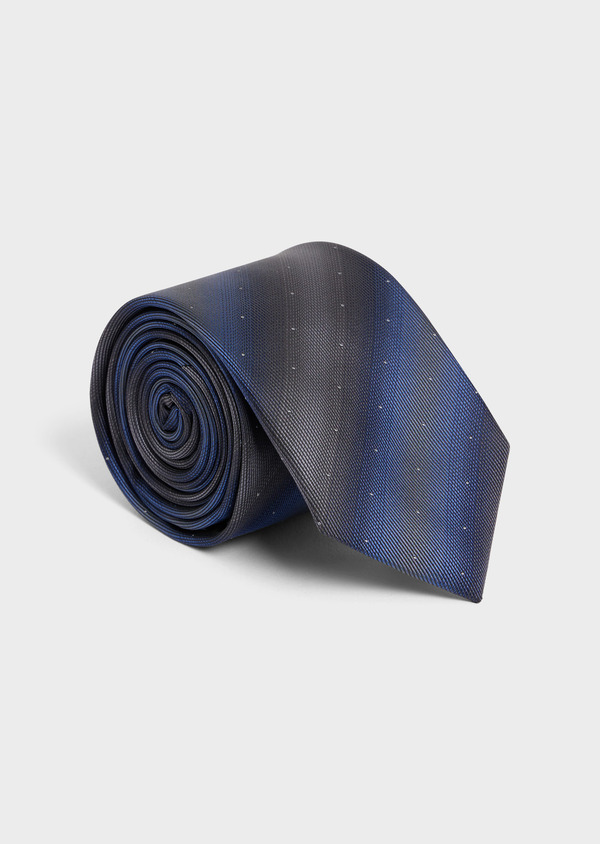 Cravate large en soie mélangée bleu cobalt à rayures grises - Father and Sons 57881