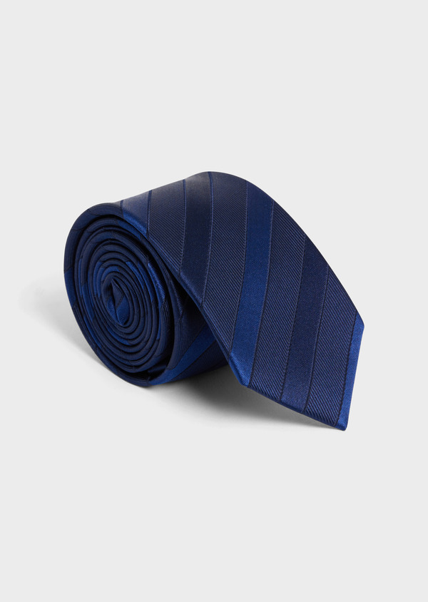 Cravate large en soie bleu cobalt à rayures - Father and Sons 57900