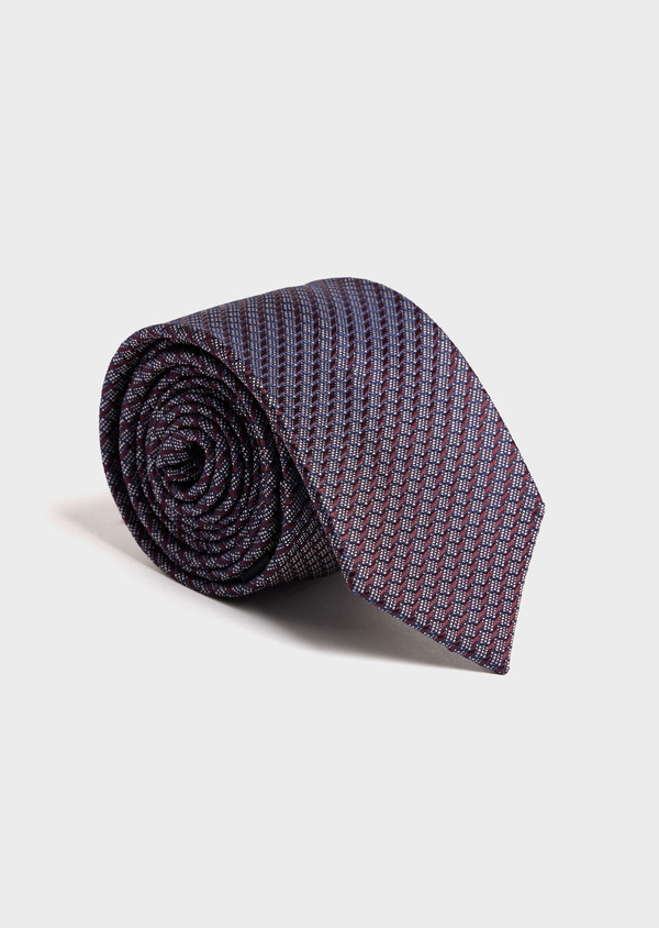 Cravate large en soie bordeaux à motif fantaisie bleu et blanc - Father and Sons 52451