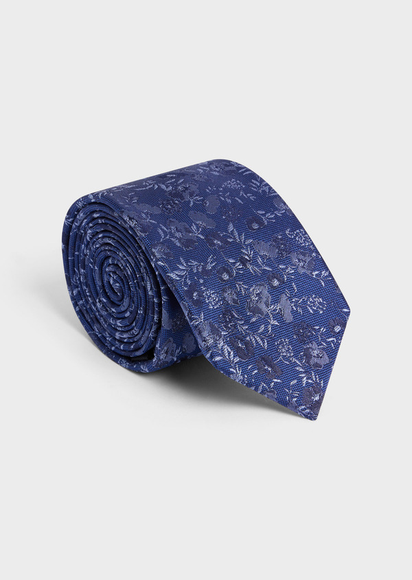 Cravate large en soie bleu cobalt à motif fleuri - Father and Sons 58148