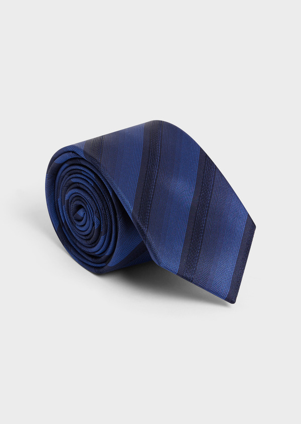 Cravate large en soie bleu cobalt à rayures - Father and Sons 58149