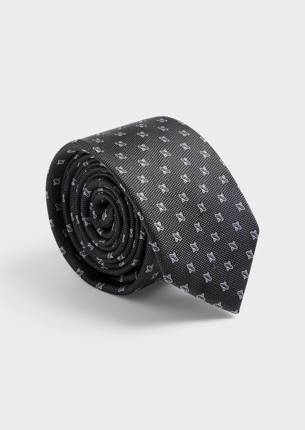 Cravate large en soie grise à motif fantaisie bleu - Father and Sons 62023