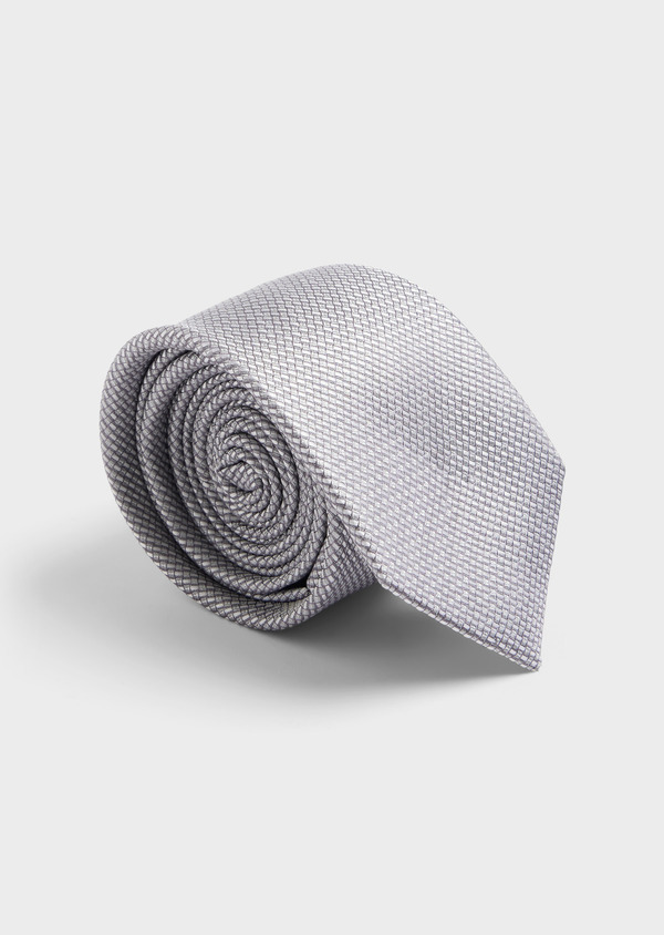 Cravate large en soie gris perle à motifs géométriques - Father and Sons 62091