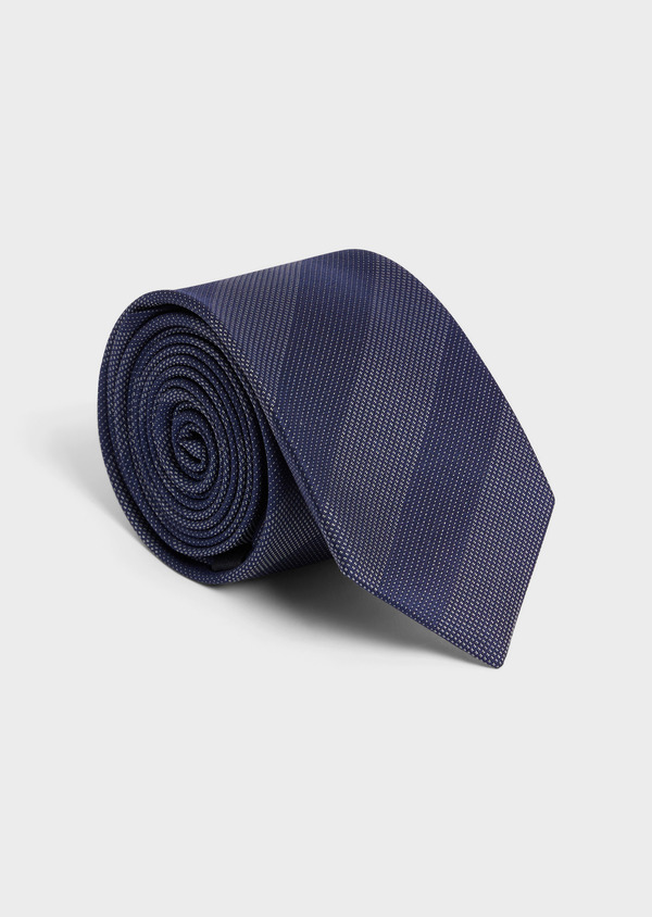Cravate large en soie bleu indigo à rayures grises - Father and Sons 58168