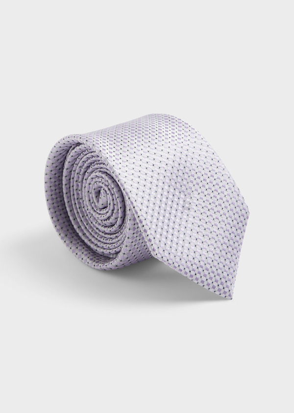 Cravate large en soie grise à motif fantaisie lilas - Father and Sons 62090