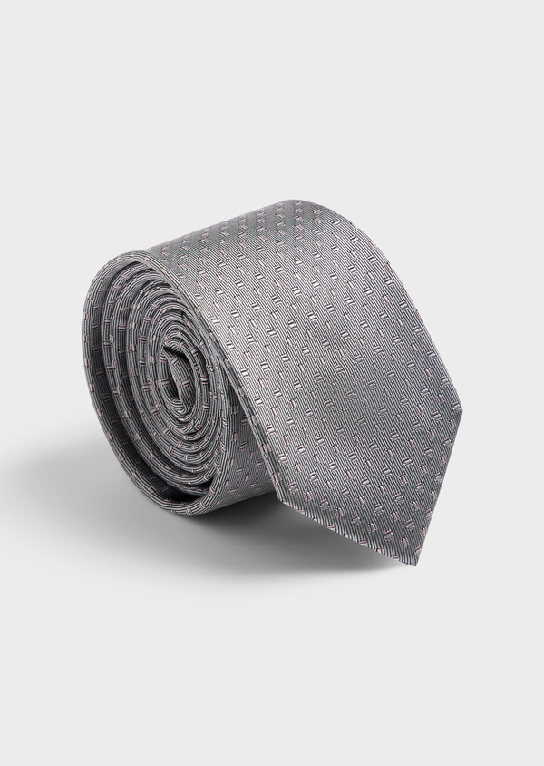 Cravate large en soie grise à motif fantaisie lilas - Father and Sons 62037