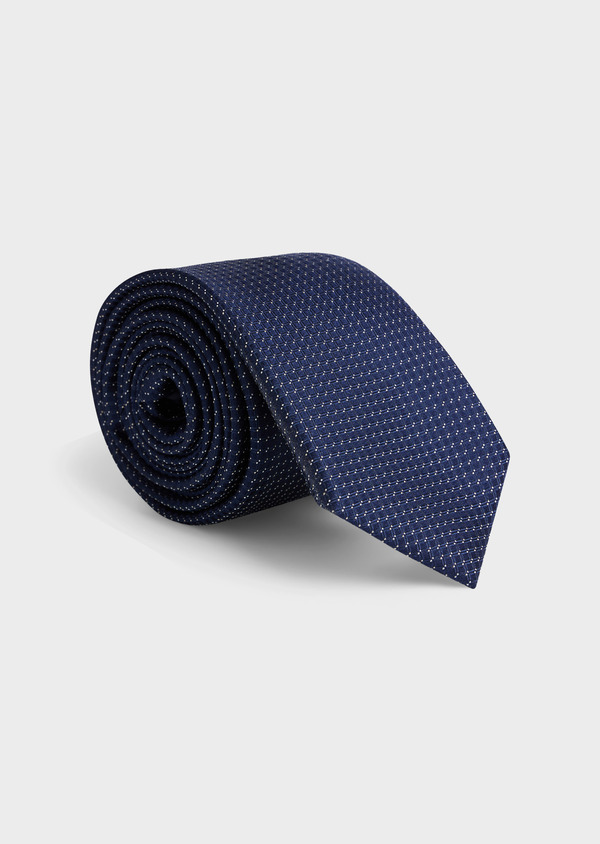 Cravate large en soie bleu marine à motifs géométriques blancs - Father and Sons 55803
