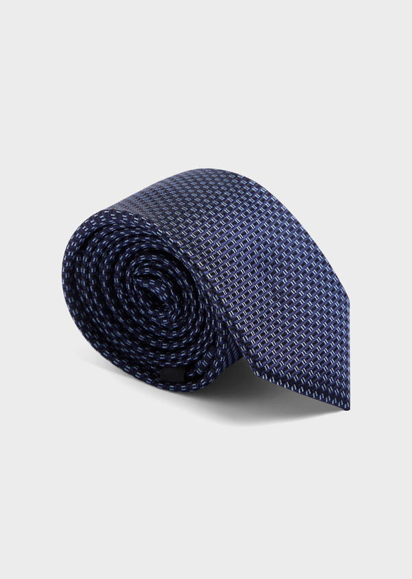 Cravate large en soie bleu marine à motifs géométriques bleu ciel - Father and Sons 61832