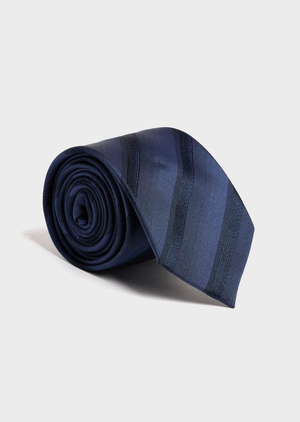 Cravate large en soie bleu marine à rayures - Father and Sons 52462