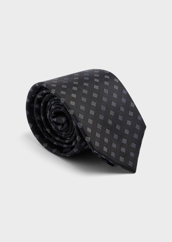 Cravate large en soie noire à motifs géométriques bleu ciel et blanc - Father and Sons 62022