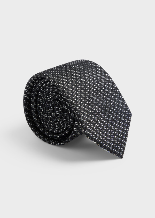 Cravate large en soie noire à motifs géométriques blancs - Father and Sons 62572