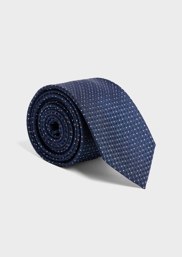 Cravate large en soie bleu prusse à pois blanc et bleu - Father and Sons 52439