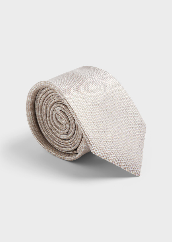 Cravate large en soie beige à motif fantaisie - Father and Sons 61842