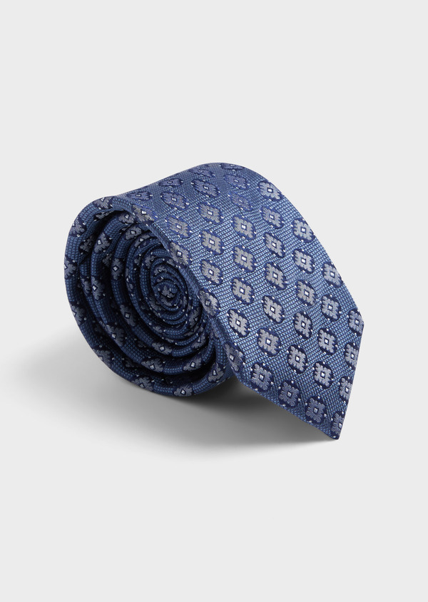 Cravate large en soie bleu azur à motif fantaisie - Father and Sons 62028