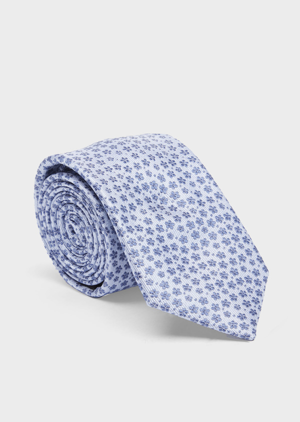 Cravate fine en soie bleu azur à motif fleuri - Father and Sons 43074
