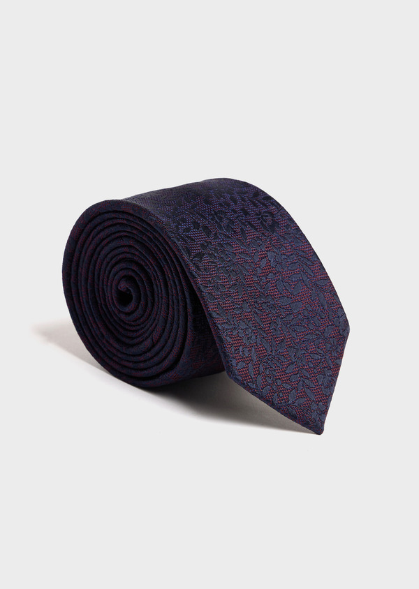 Cravate large en soie bordeaux à motif fleuri bleu marine - Father and Sons 52445
