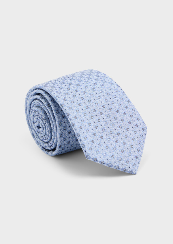 Cravate large en soie bleu ciel à motif fleuri blanc - Father and Sons 62591