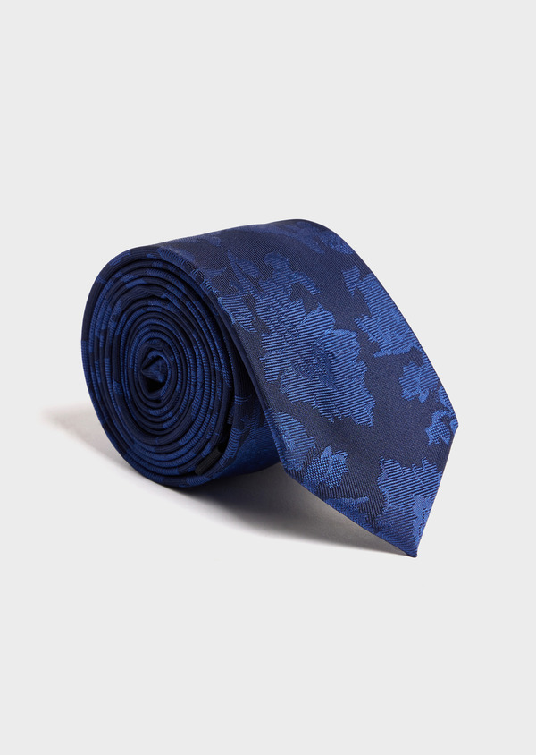 Cravate fine en soie bleu cobalt à motif fleuri bleu - Father and Sons 52441