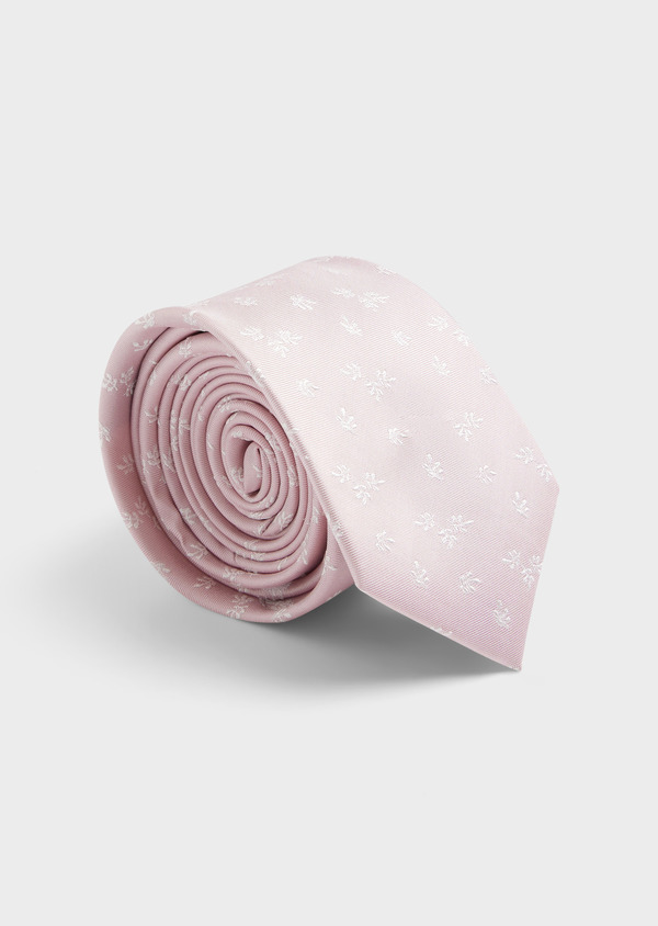 Cravate large en soie rose à motif fleuri blanc - Father and Sons 62033