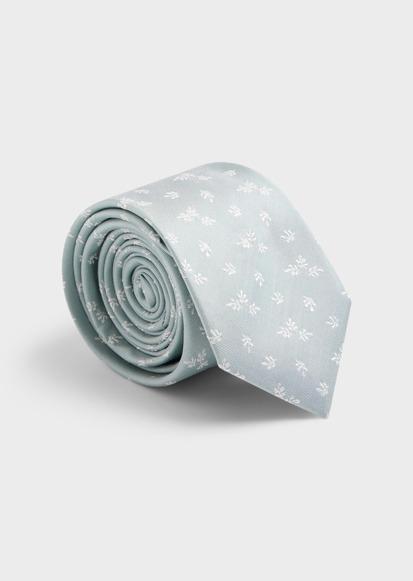 Cravate large en soie vert d'eau à motif fleuri blanc - Father and Sons 62038