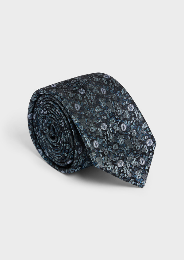 Cravate large en soie bleu pétrole à motif fleuri - Father and Sons 58140