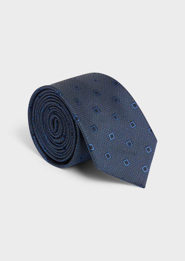 Cravate large en soie bleu azur à motifs géométriques - Father and Sons 58132