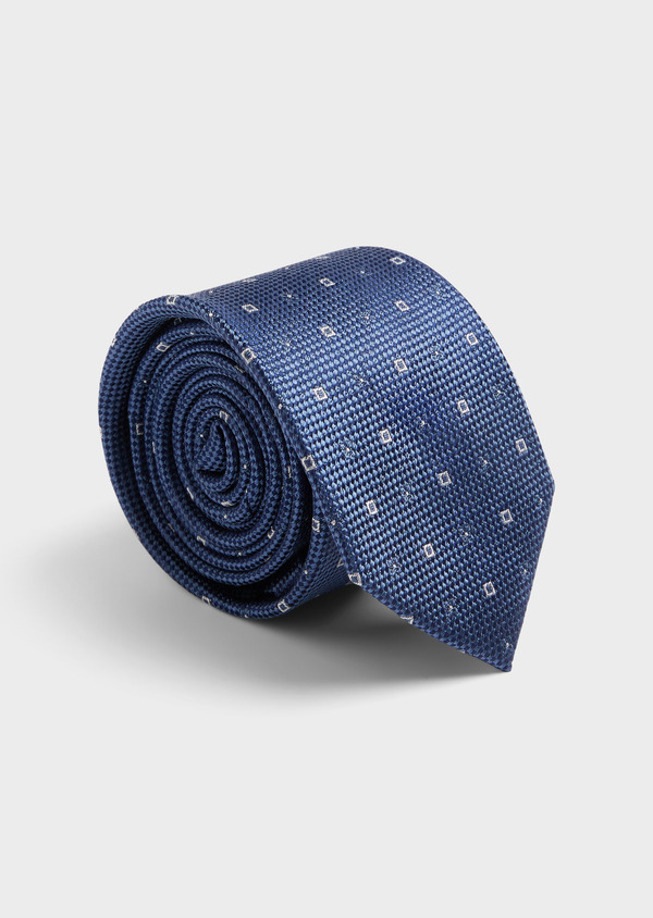 Cravate large en soie bleu azur à motifs géométriques blancs - Father and Sons 62027