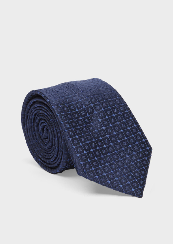 Cravate large en soie bleu cobalt à motifs géométriques - Father and Sons 43068