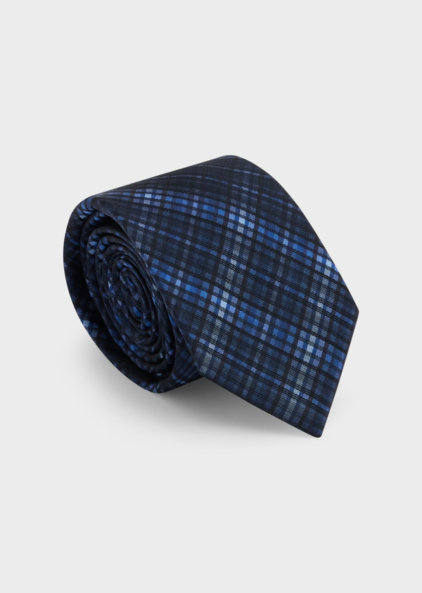 Cravate large en soie bleu cobalt à carreaux - Father and Sons 48237